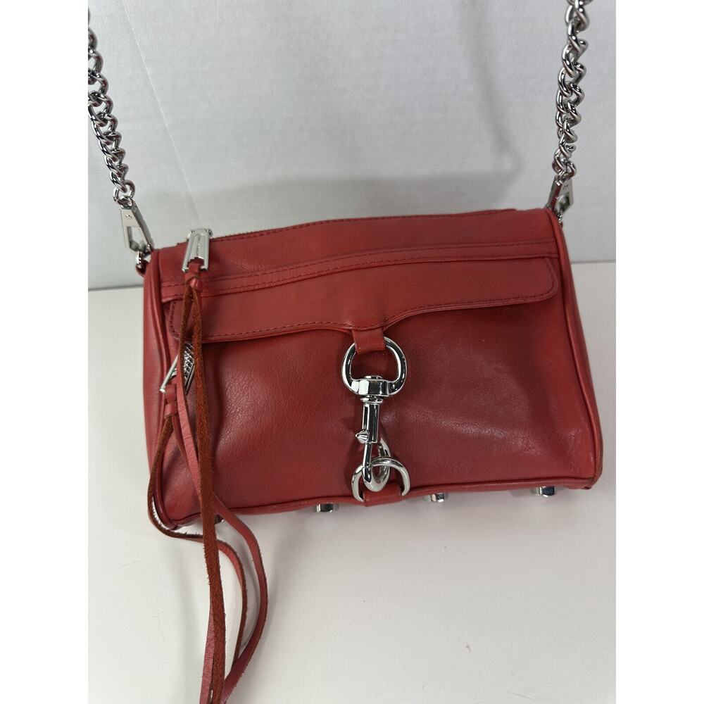 Rebecca Minkoff Mini Mac Crossbody Bag Red Leather Purse Chain Strap Studded - Picture 3 of 16